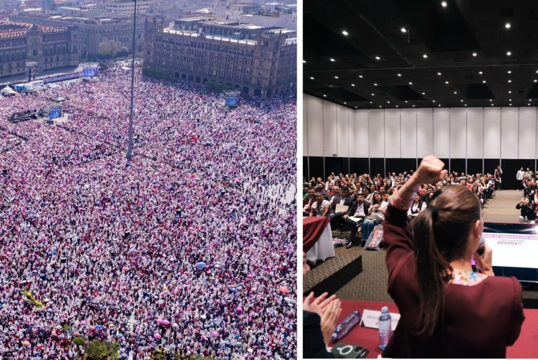 Este domingo, actores políticos en la CDMX ocuparon espacios importantes en las redes sociales para expresar apoyos según sus intereses: los opositores, en favor de la Marcha por la Democracia; los morenistas, en pro del registro de Claudia Sheinbaum como candidata a la Presidencia de la república. FOTOS: X / Amado Avendaño – X / Sheinbaum