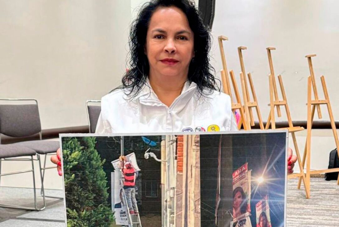 Margarita Saldaña Hernández, candidata a la reelección por la Alcaldía Azcapotzalco, de la alianza PAN-PRI-PRD, denunció este jueves la aparición de falsa propaganda electoral, así como los constantes actos vandálicos que han sufrido sus promocionales a manos de grupos afiliados a Morena y sus brigadas. FOTO: Especial