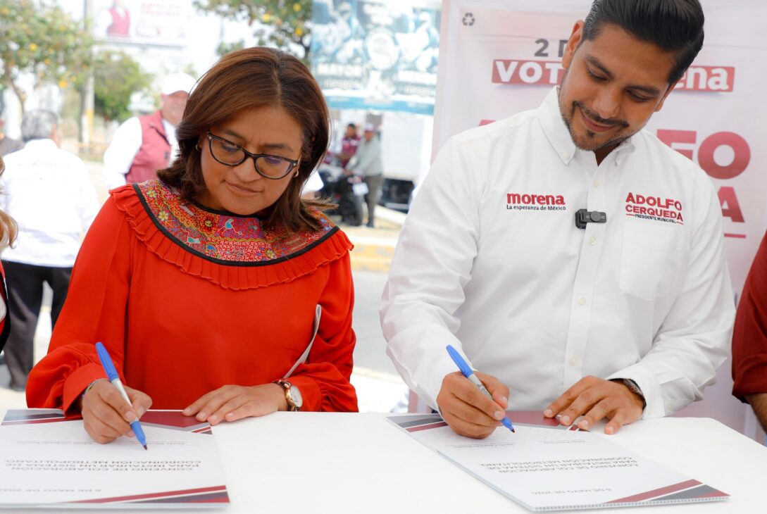 La candidata de Morena, PT y Verde recordó que ya se tiene experiencia, pues la ahora candidata al Gobierno de la CDMX, Clara Brugada Molina y Adolfo Cerqueda habrían firmado un acuerdo metropolitano, que no es común, y dio buenos resultados. FOTO: Especial