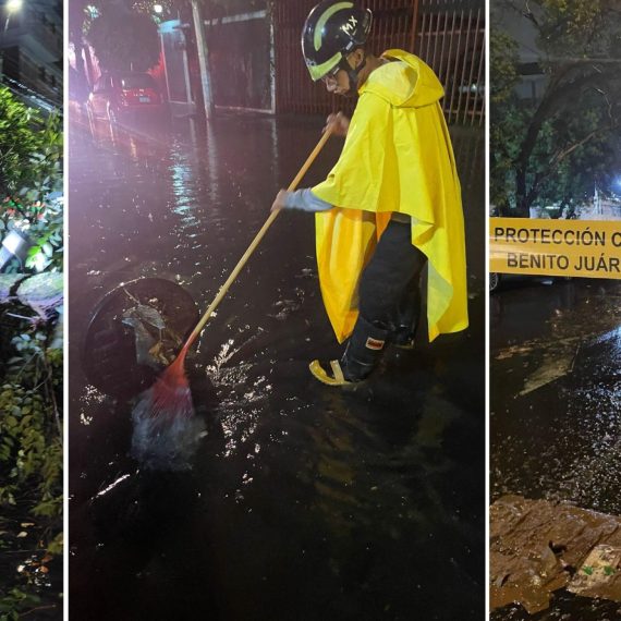 Personal de la alcaldía Benito Juárez de la estrategia Blindar BJ360°, Protección Civil y Servicios Urbanos trabajan ininterrumpidamente desde tarde de ayer para atender los 28 puntos con afectaciones derivadas de las intensas lluvias en la Ciudad.