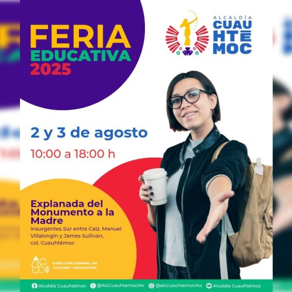 Este 2 y 3 de agosto, la explanada del Monumento a la Madre será sede de la Feria Educativa Cuauhtémoc 2025, organizada por la administración que encabeza la alcaldesa Alessandra Rojo de la Vega, a través de la Dirección General de Cultura y Educación. FOTO: Especial