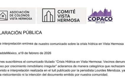 En una aclaración pública, los vecinos, junto con el Copaco de la colonia, “rechazamos de manera categórica el contenido e interpretación realizado en el tuit publicado por la periodista Lourdes Mendoza ya que no refleja ni el contenido, ni la intención del documento emitido por nuestra comunidad”. FOTO: Especial