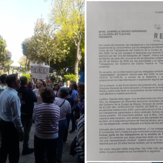 Otra vez, trabajadores de la Alcaldía Tlalpan acusaron a la edil de Morena, Gabriela Osorio de robarles dinero, de a 500 por cada uno de los 4 mil trabajadores, lo que suma 2 millones de pesos. ¿Dónde está el dinero? FOTO: Especial