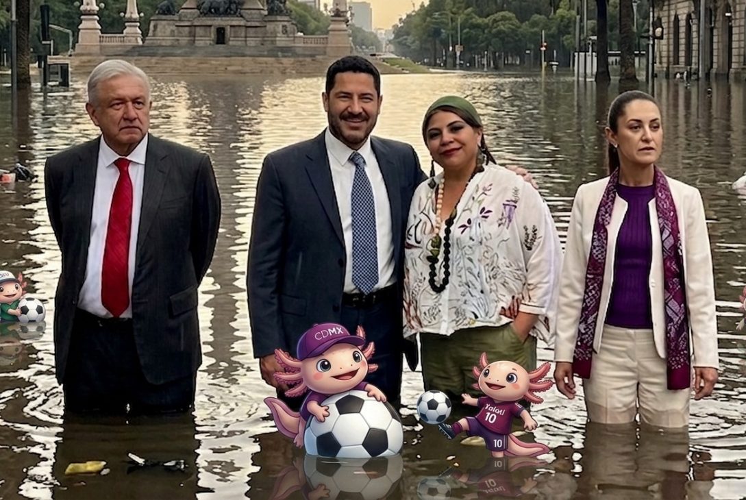 Ni los gobiernos federal de AMLO ni de Sheinbaum, ni las etapas en el GCDMX de la propia Sheinbaum y de Martí Batres se ocuparon de iniciar obra alguna con motivo del Mundial de futbol. Le dejaron todo a Clara Brugada, que hizo lo que pudo. FOTOS: Archivo - IMAGEN: modificación con IA Gemini