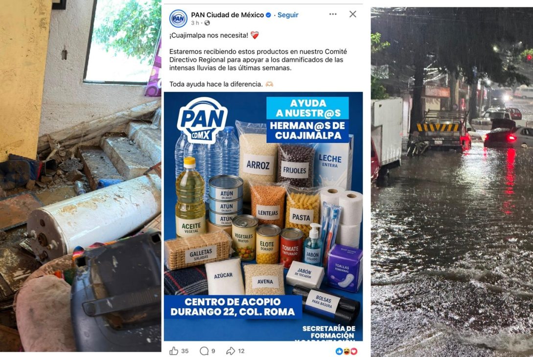 Aunque los diputados del PAN siguen apáticos en apoyar a la gente afectada por las lluvias torrenciales en Cuajimalpa, al menos la dirigencia del PAN ya reaccionó este martes, nueve días después, y se acordó de sus “hermanos” de aquella demarcación (así los llamó). FOTO: Especial