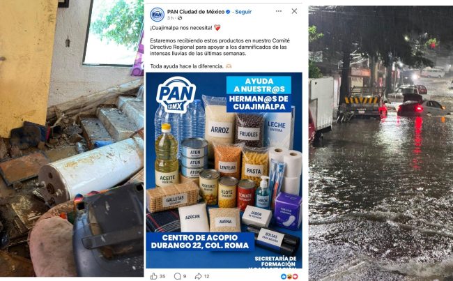 Aunque los diputados del PAN siguen apáticos en apoyar a la gente afectada por las lluvias torrenciales en Cuajimalpa, al menos la dirigencia del PAN ya reaccionó este martes, nueve días después, y se acordó de sus “hermanos” de aquella demarcación (así los llamó). FOTO: Especial